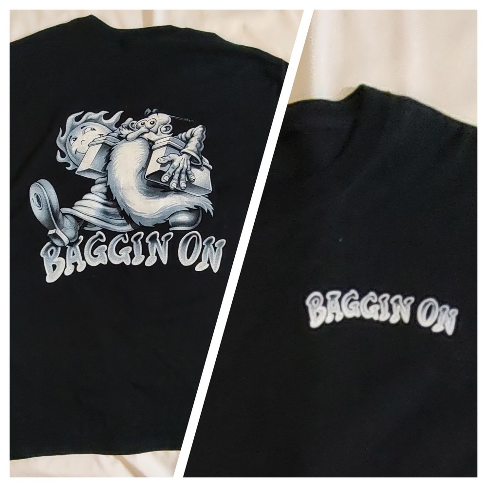 Vintage Y2K T Shirt Baggin On Skate Alternative  Black & White Graffiti Style L